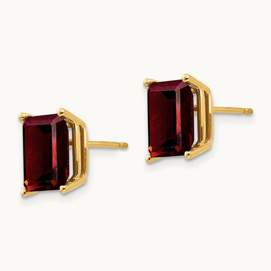9x7mm Emerald Cut Garnet Earrings, 14K