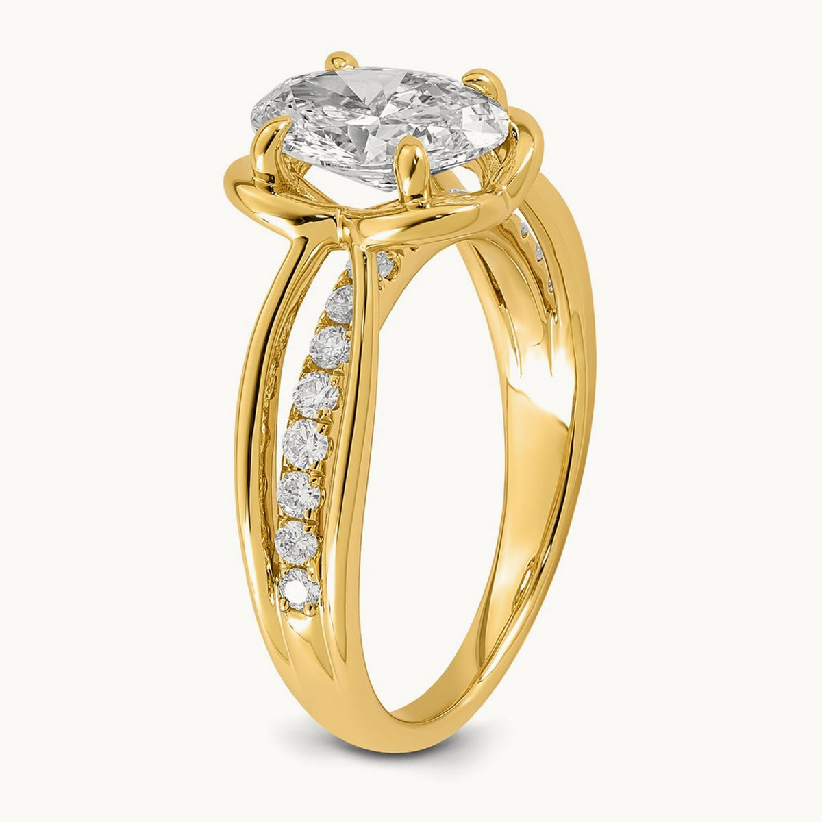 Certified Oval Center Lab Grown Diamond VS+ F+ Ring, 14K Yellow Gold
