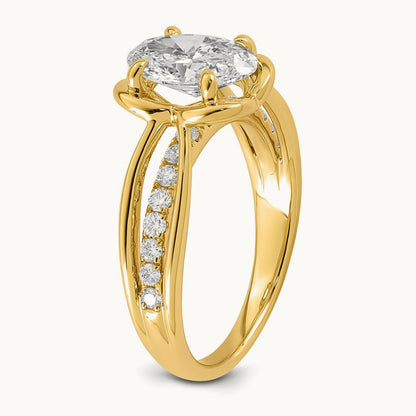 Certified Oval Center Lab Grown Diamond VS+ F+ Ring, 14K Yellow Gold