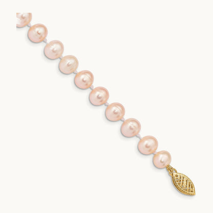 6- Pink Near Round Freshwater Cultured Pearl Bracelet, 7mm, 14K