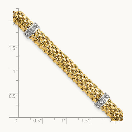 7.25in .05ct Completed Polished Diamond & Mesh Bracelet, 14K Two-tone