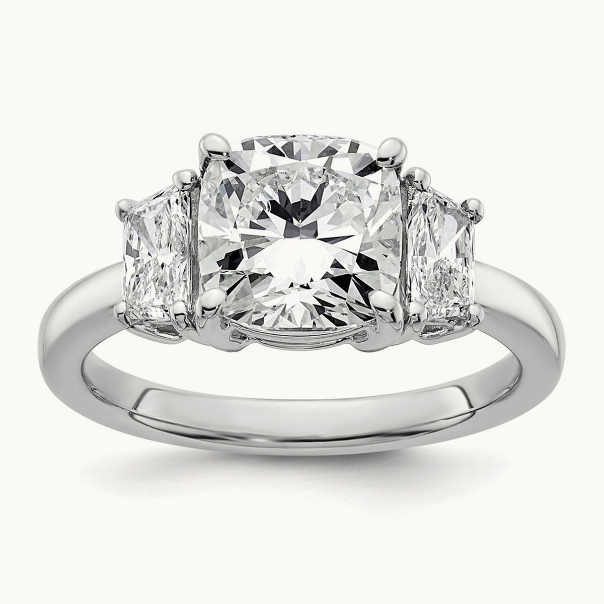 Cushion & 1/2 Moon Engagement Ring — 14K White Gold, 3 1/8 ct, 7
