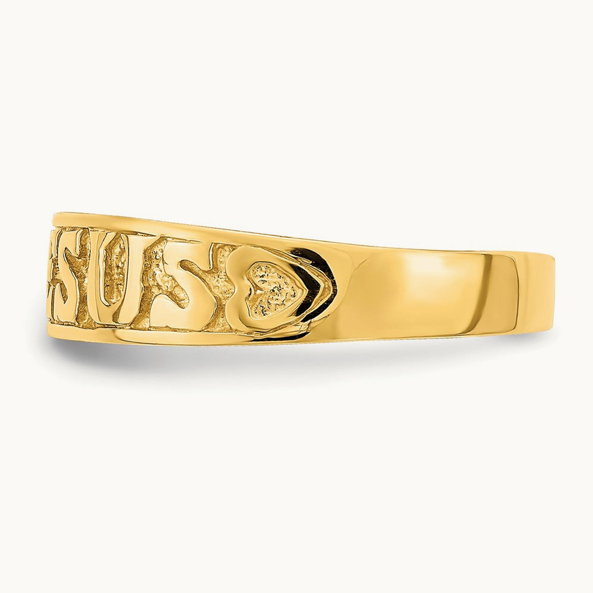 Polished Jesus w/Hearts Ring, 14K Gold