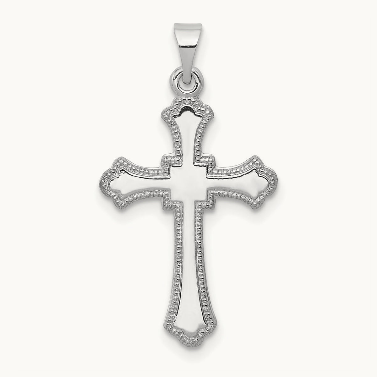Budded Cross Charm — 14K White Gold, 28mm