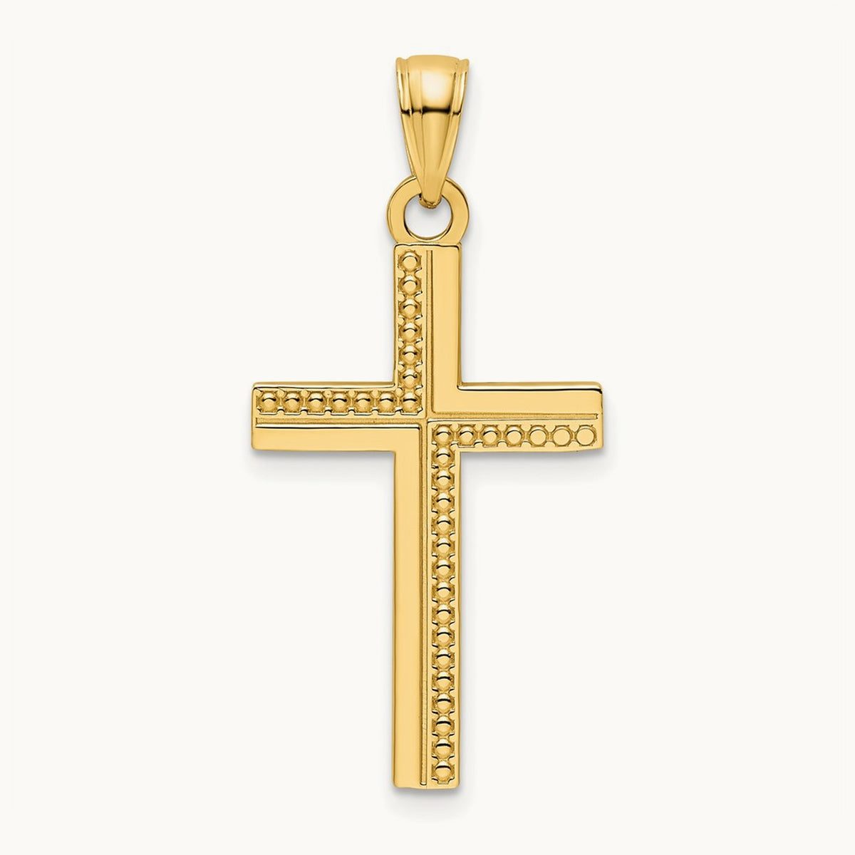 Polished Beaded Cross Pendant, 14K