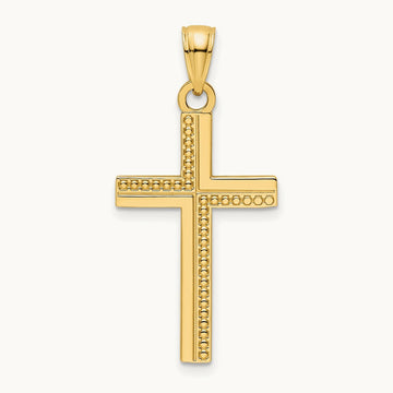 Polished Beaded Cross Pendant, 14K