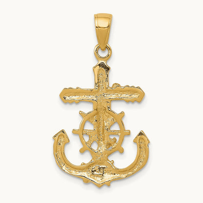 Polished Textured Mariners Crucifix Rope/Wheel Pendant, 14K