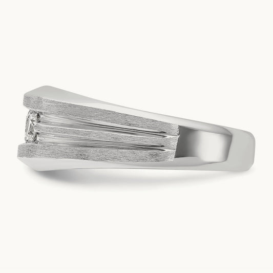 IBGoodman Men's Polished Satin & Grooved 3-Stone Diamond Ring, 14K White Gold