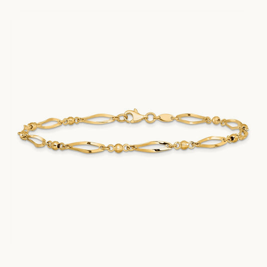 Polished and Diamond-cut 9in Anklet, 14K