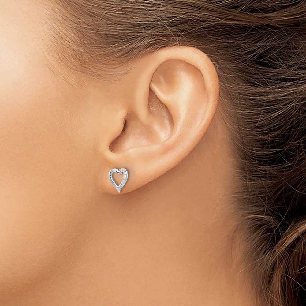 Diamond Heart Earrings — 14K White Gold, 9mm