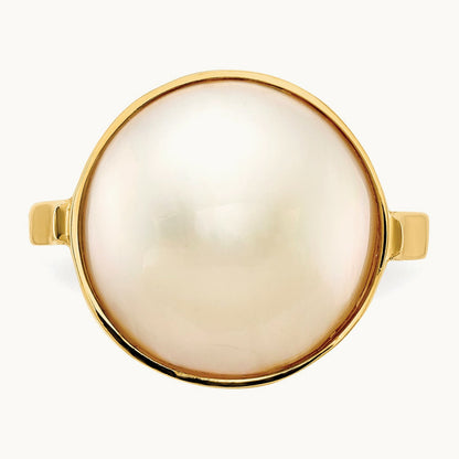 13- White Akoya Mabe Saltwater Cultured Pearl Ring, 14mm, 14K