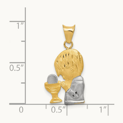 W/Rhodium D/C Boy Communion Semi-solid Pendant, 14K