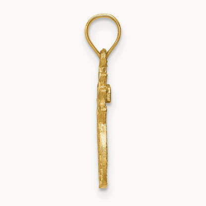 Brushed & Diamond-cut Pineapple Pendant, 14K