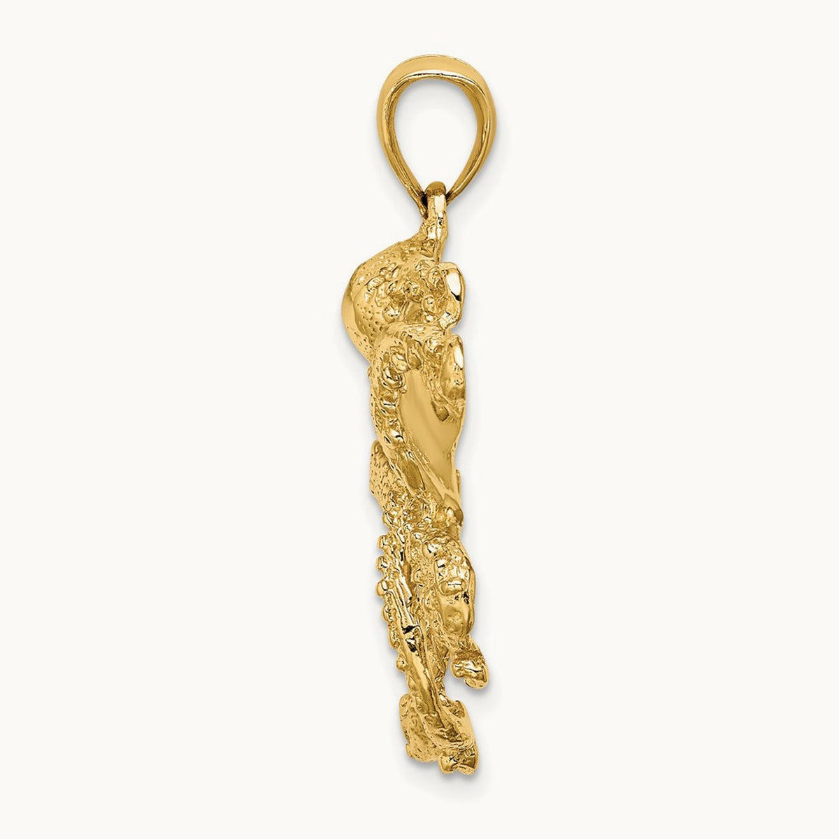 Textured Octopus Charm — 14K Yellow Gold, 31mm