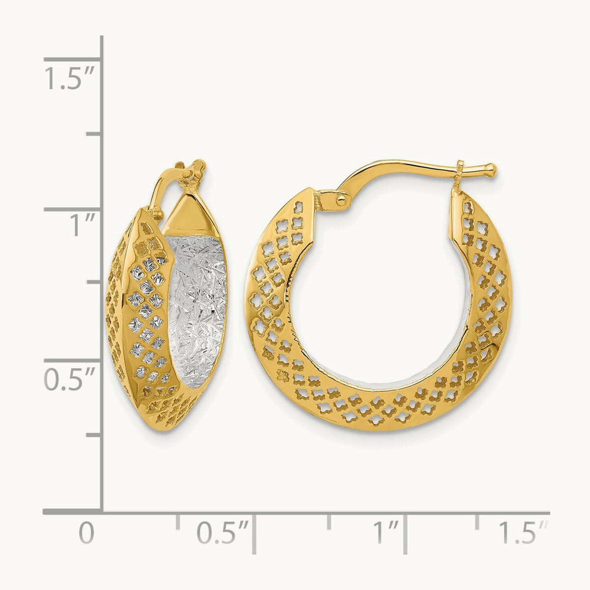 Polished and Diamond-cut Hoop Earrings, 14K Two-tone — Leslie's