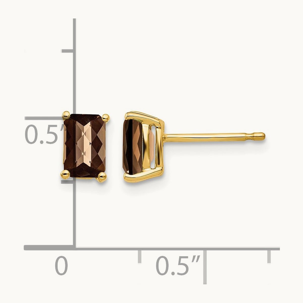 6x4 Octagon Checker-Cut Smoky Quartz Earrings, 14K
