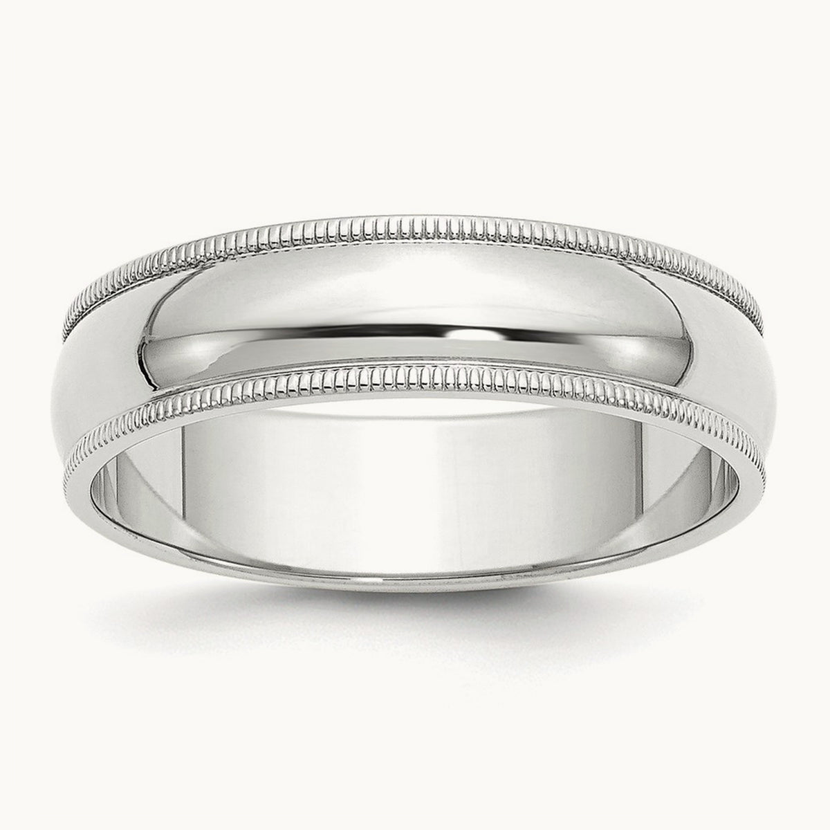 Milgrain Half Round Band, 6mm, 10K White Gold