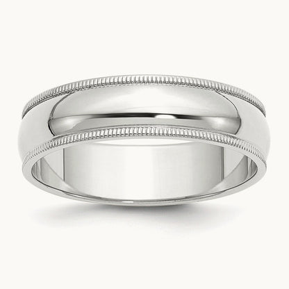Milgrain Half Round Band, 6mm, 10K White Gold