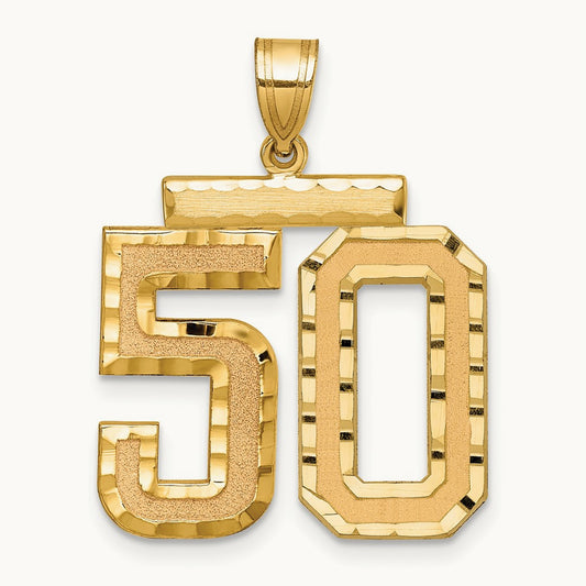 Large Brushed Diamond-cut Number 50 Charm, 14K