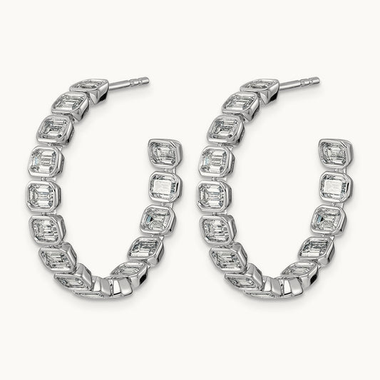 Post East/West Emerald Hoop Earrings, 4.00-5.00 ct tw Lab-Grown Diamond