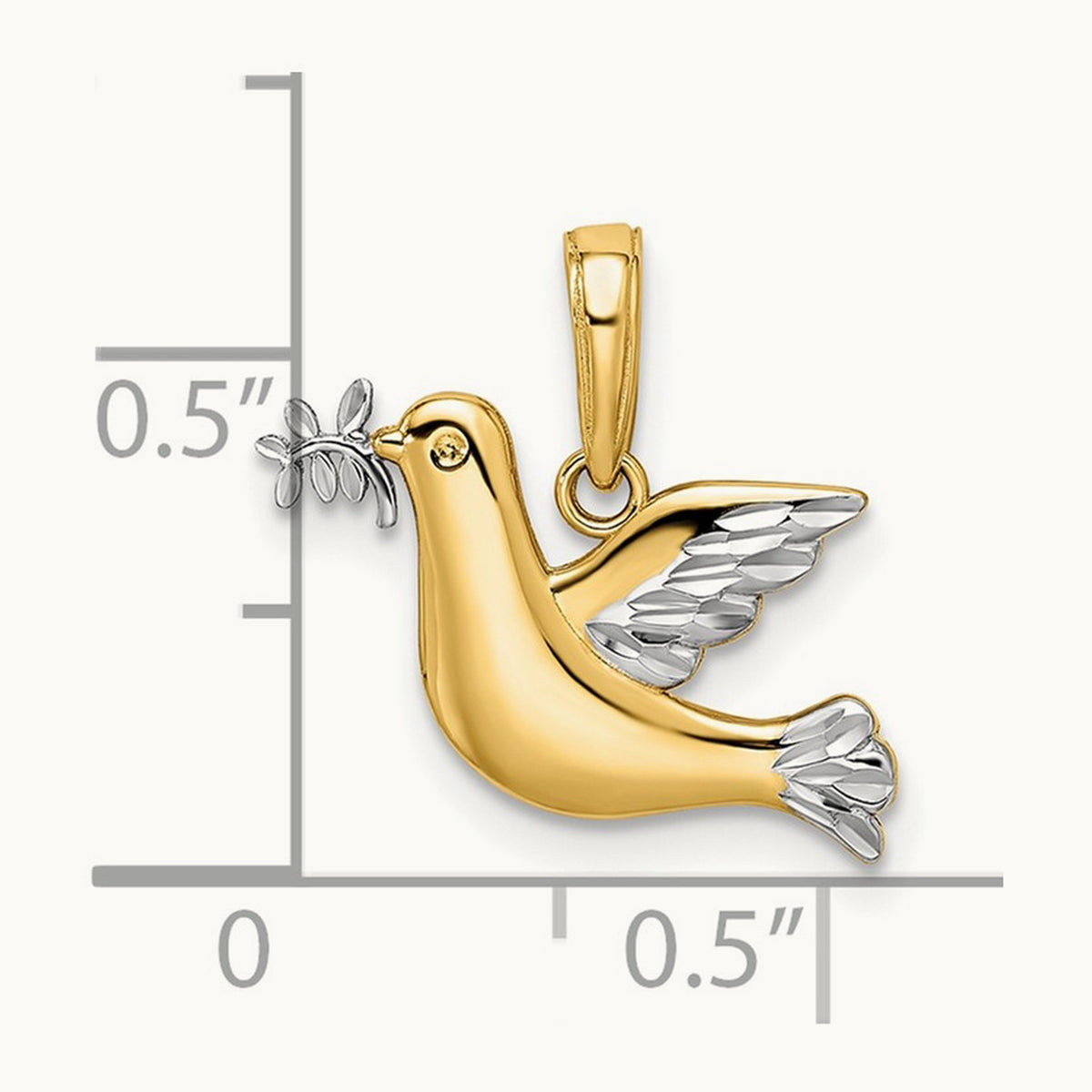 Rhodium Polished Diamond-cut Dove Charm, 14K White