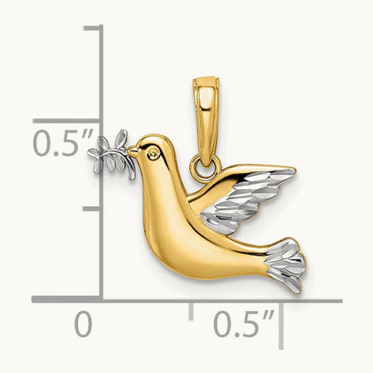 Rhodium Polished Diamond-cut Dove Charm, 14K White
