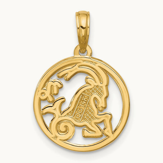 Polished Round Capricorn Pendant, 14K