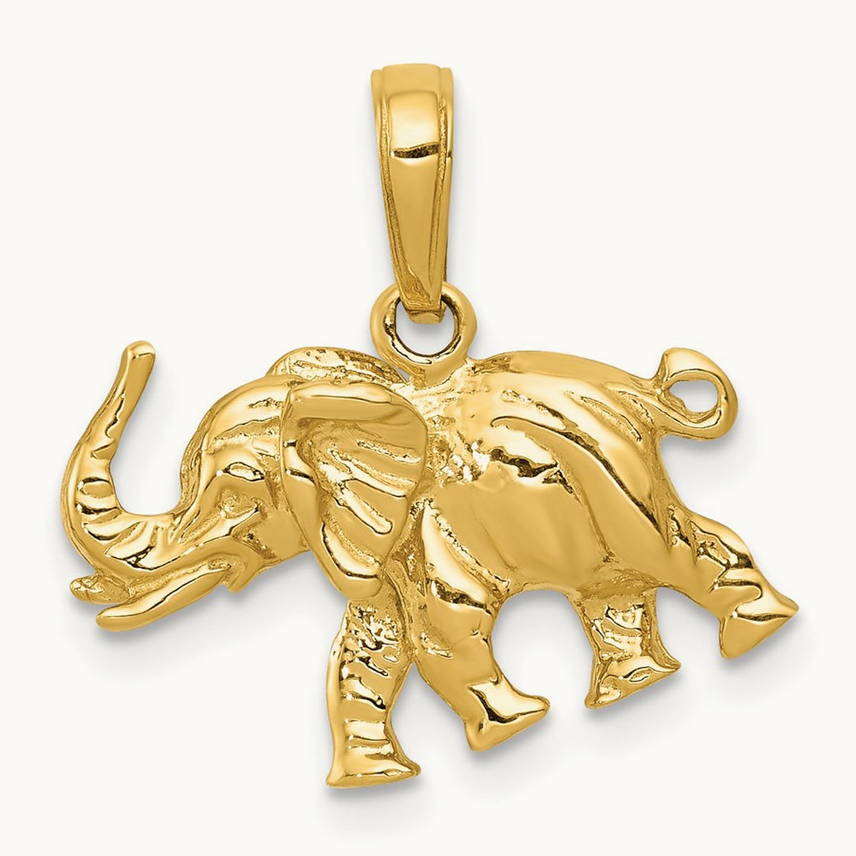Polished 3-D Elephant Pendant — 14K Yellow Gold