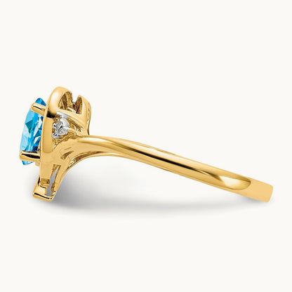 Blue Topaz and Diamond Heart Ring — 14K Yellow Gold, 7