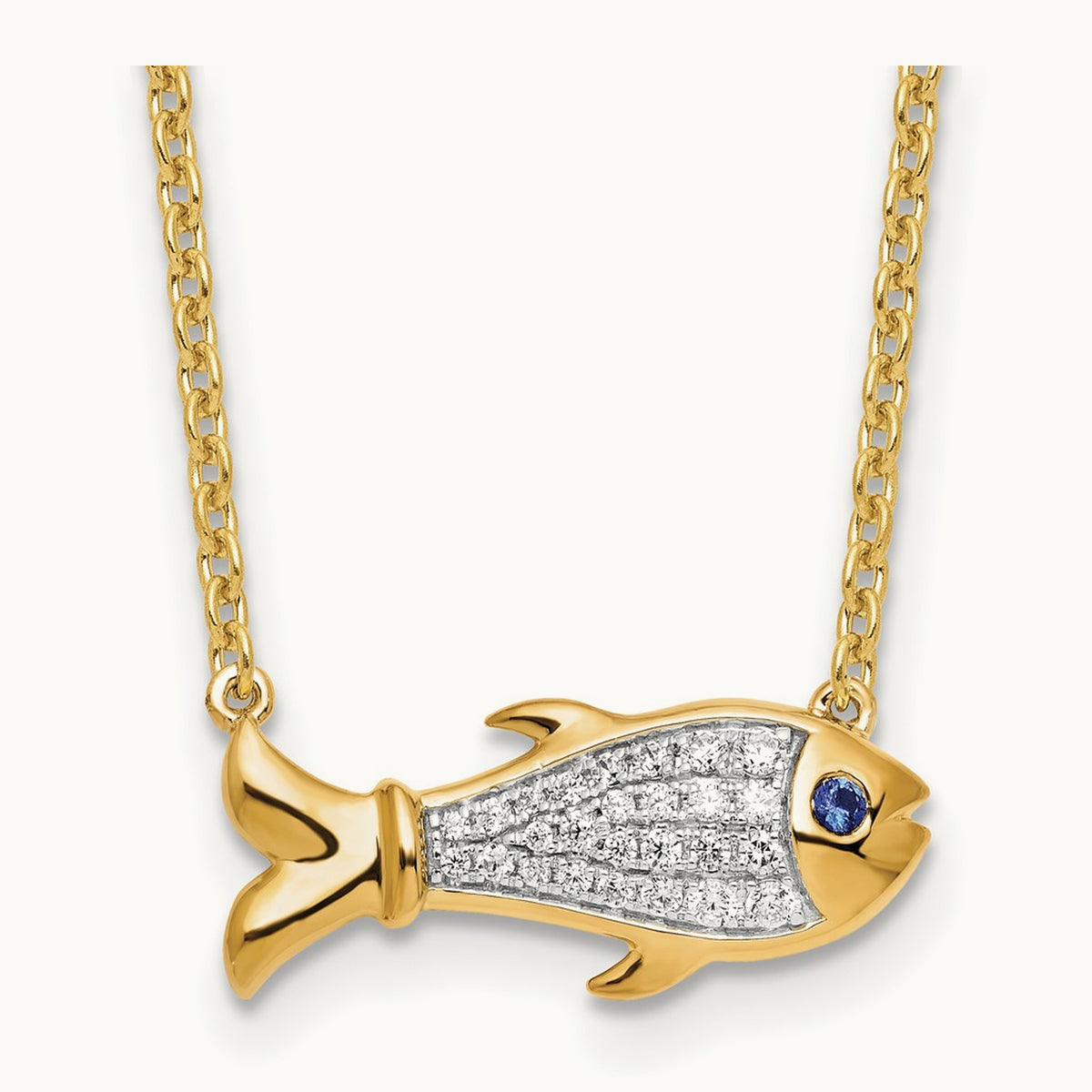 Created Sapphire Fish Necklace, 0.15 ct tw Lab-Grown Diamond
