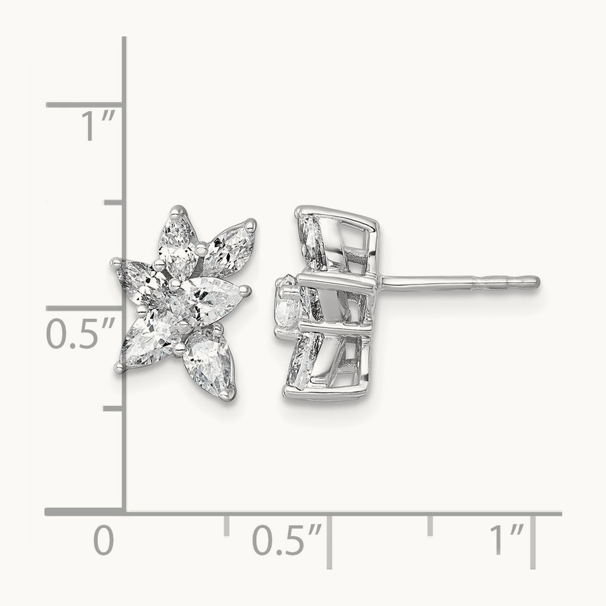 Pear & Marquise Cluster Post Earrings, 1.50 ct tw Lab-Grown Diamond — 14K White Gold