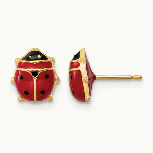 Polished Enameled Large Ladybug Post Earrings, 14K