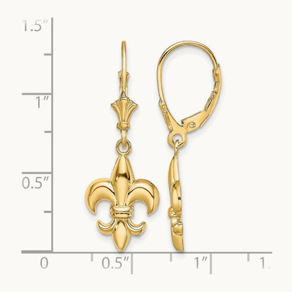 Small Fleur-de-Lis Leverback EARRINGS — 14K Yellow Gold