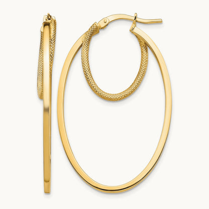 Polished & Textured Double Oval Hoop Earrings, 14K