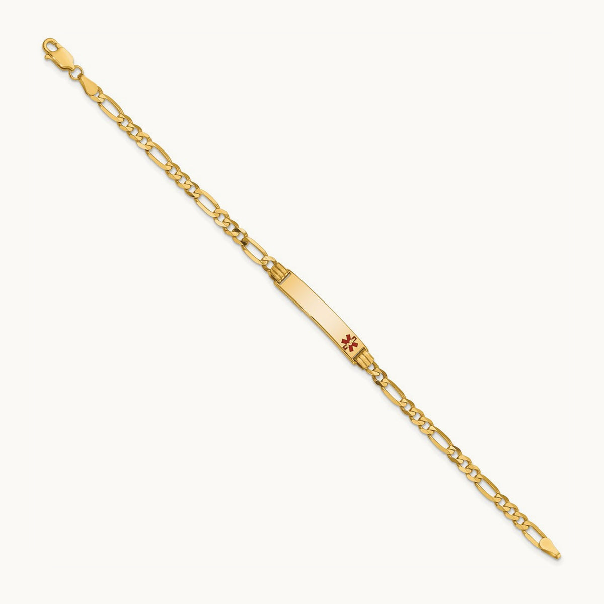 Medical Red Enamel Figaro ID Bracelet, 14K