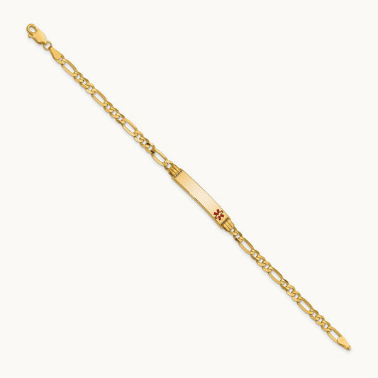 Medical Red Enamel Figaro ID Bracelet, 14K