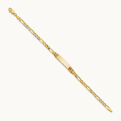 Medical Red Enamel Figaro ID Bracelet, 14K