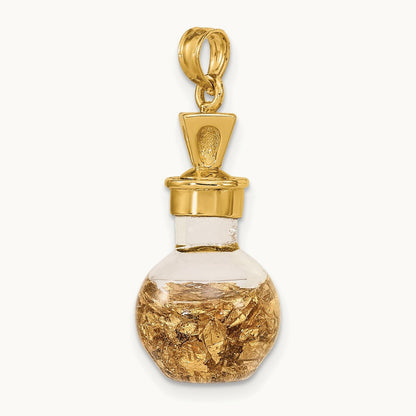 3-D Gold Leaf In Bottle Charm, 14K