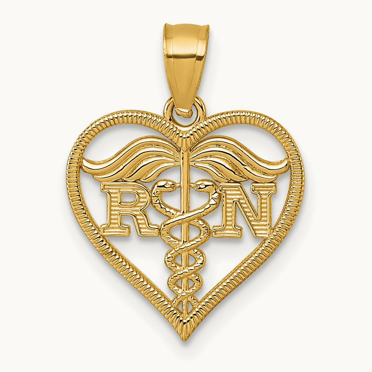 Polished And Textured RN Heart Pendant, 14K