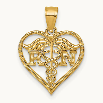 Polished And Textured RN Heart Pendant, 14K