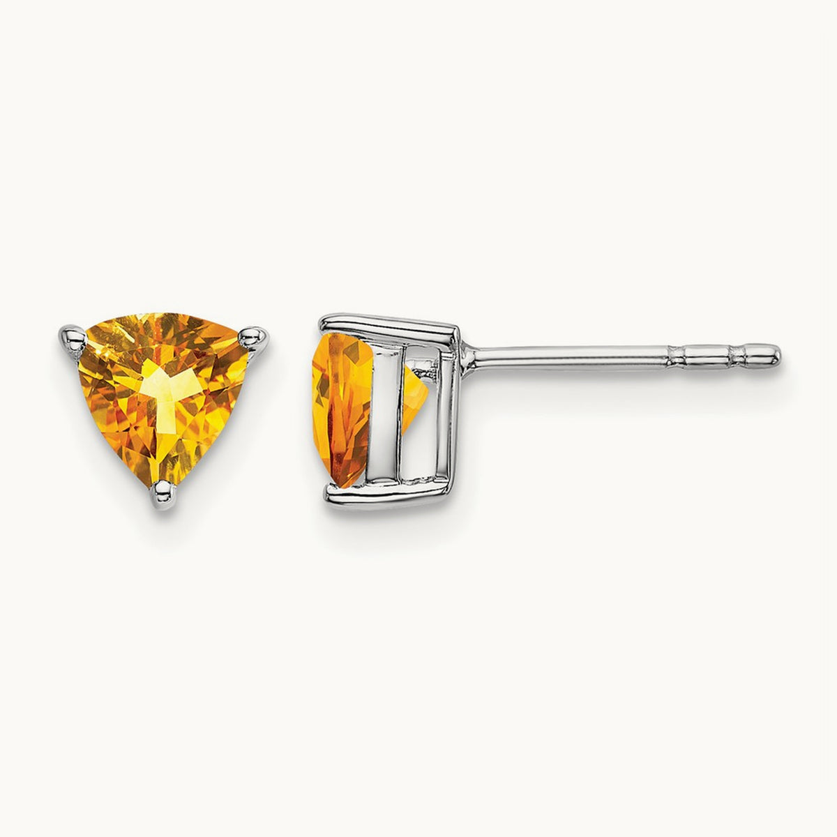 Trillion Citrine Earrings, 14K White Gold