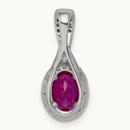 Diamond and Oval Ruby Halo Pendant, 14K White Gold