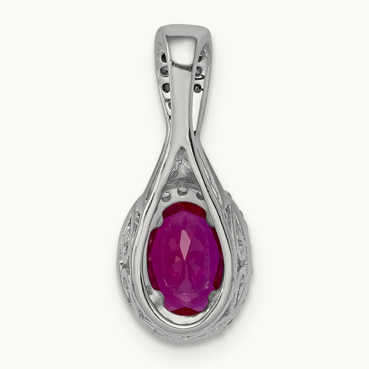 Diamond and Oval Ruby Halo Pendant, 14K White Gold