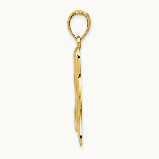Solid Polished Large Whale Tail Pendant, 14K