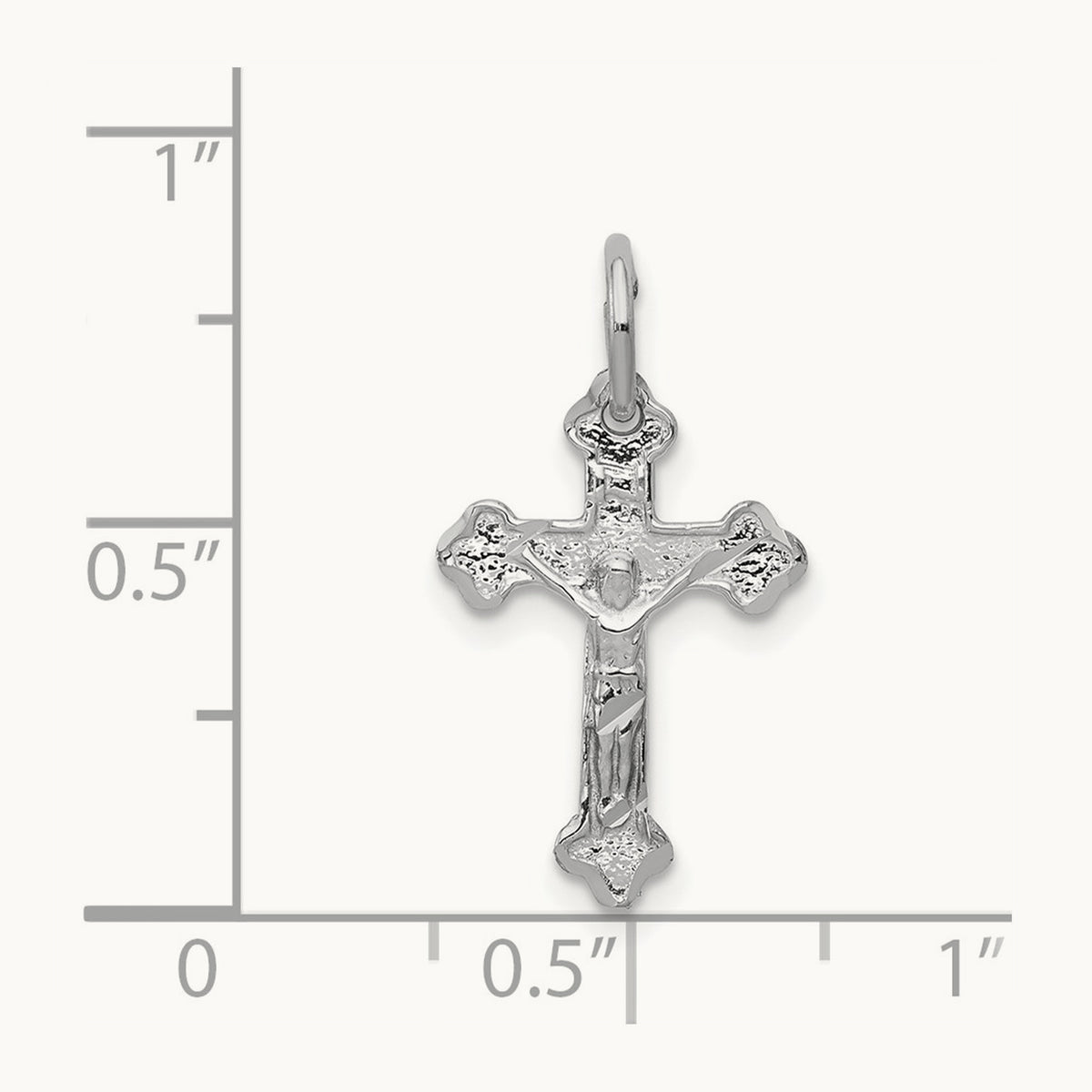 Satin Diamond-cut Crucifix Charm — 14K White Gold