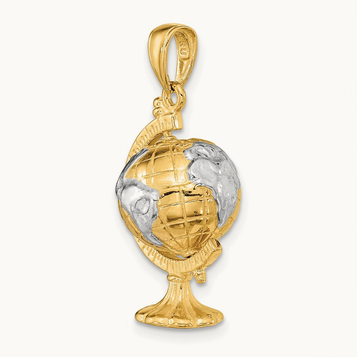 w/Rhodium 3-D Moveable Globe Pendant, 14K