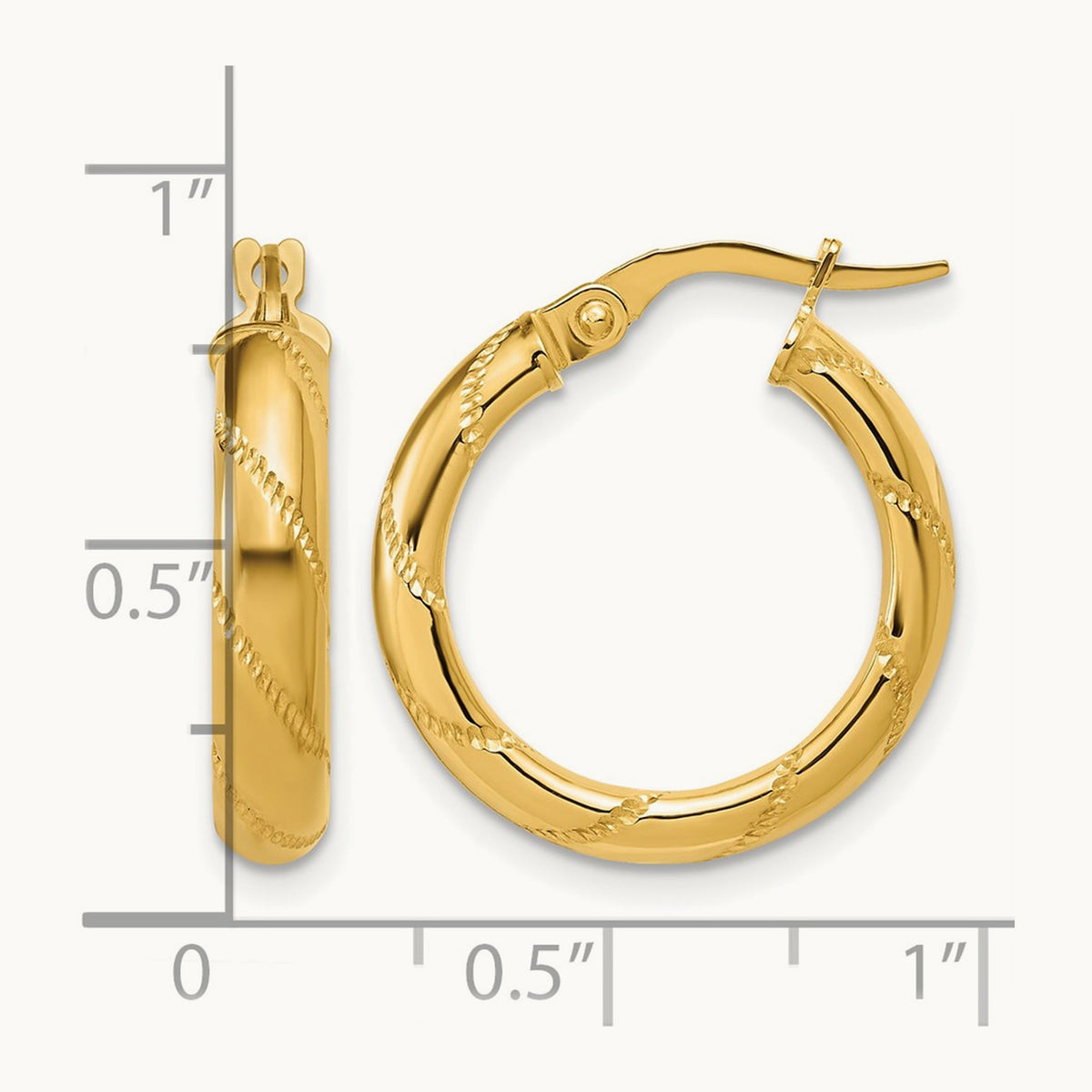 Polished and Textured Round Hoop Earrings, 14K — Leslie's