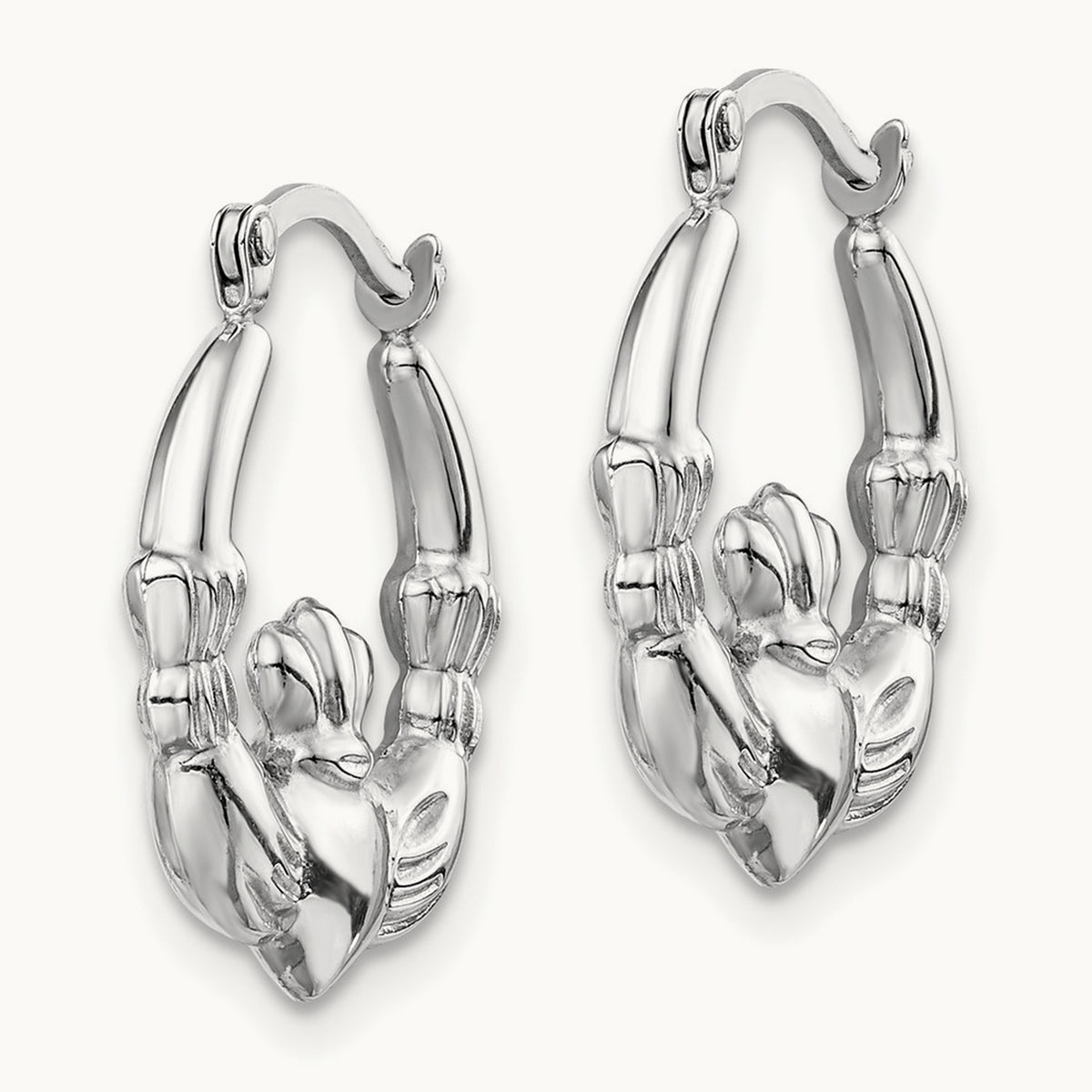 Claddagh Hoop Earrings — 14K White Gold