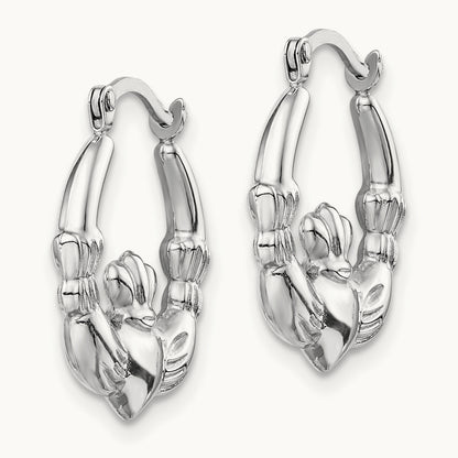 Claddagh Hoop Earrings — 14K White Gold
