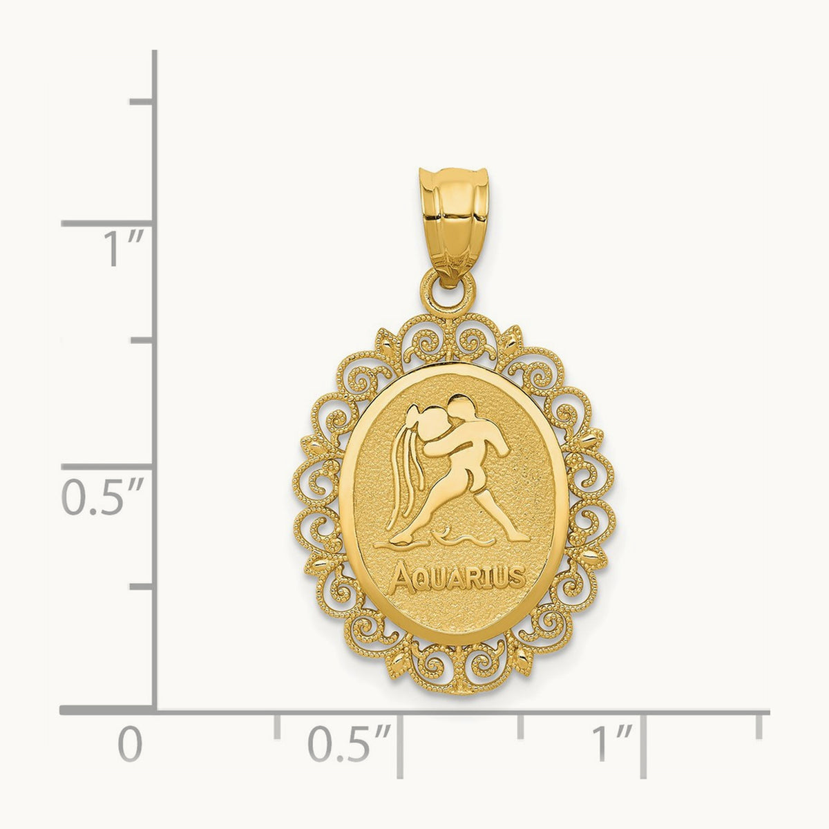 Solid Satin Polished Aquarius Zodiac Oval Pendant, 14K